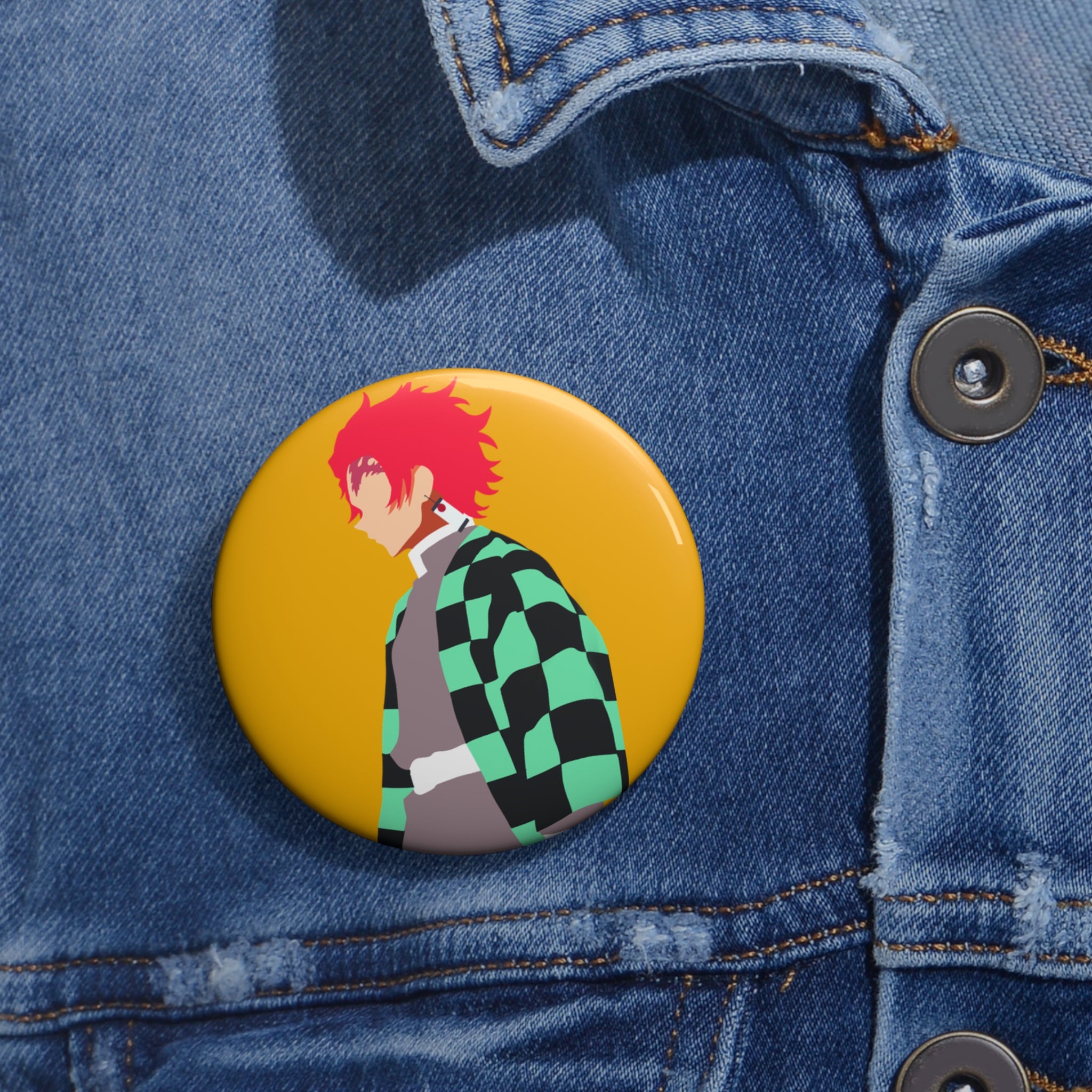 Demon Slayer Tanjiro Minimalist Pin Button — Anime Enamel-Style Badge (Colour Personalization)
